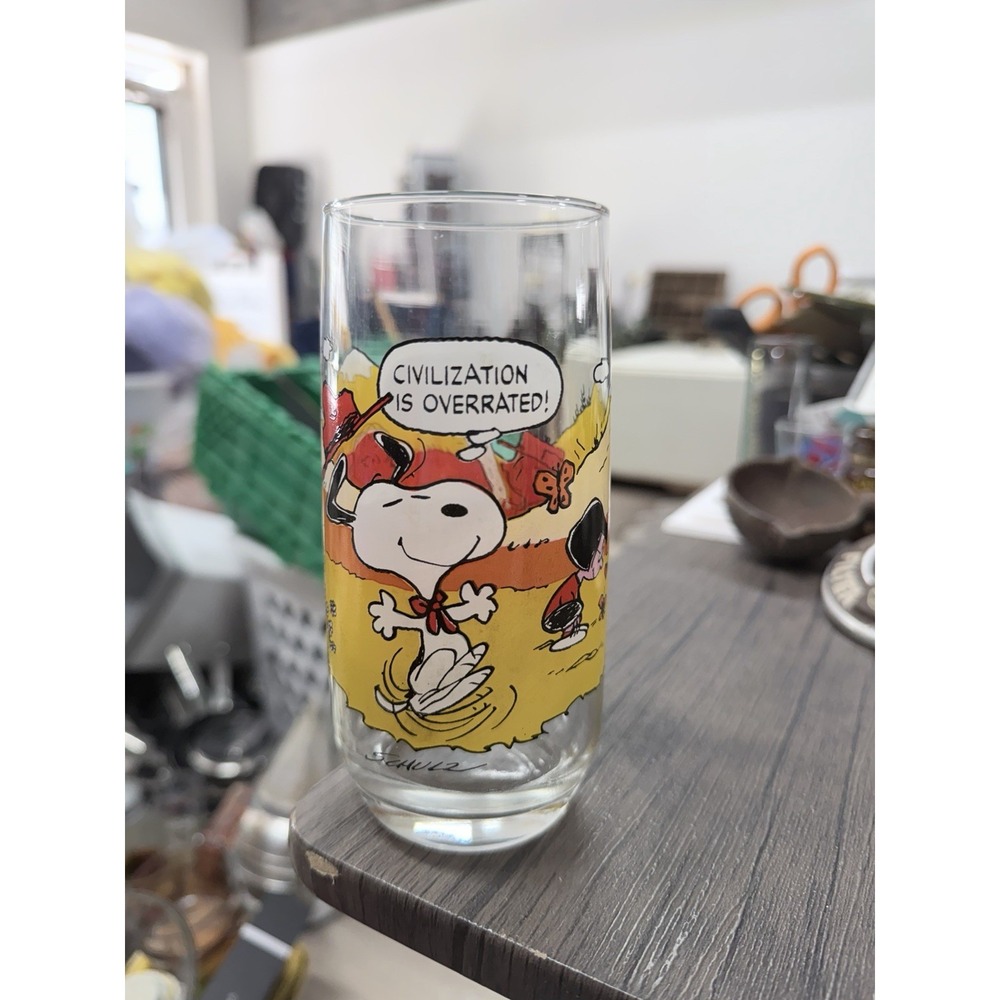 VINTAGE 1983‎ MCDONALD'S SNOOPY / PEANUTS GLASS - CIVILIZATION IS OVERRATED